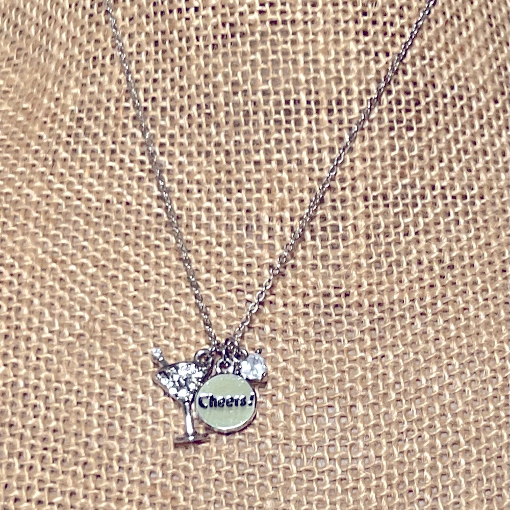 🍸3 Cheers Martini Glass Genuine CZ & Crystal Necklace by Cookie Lee - Picture 8 of 12